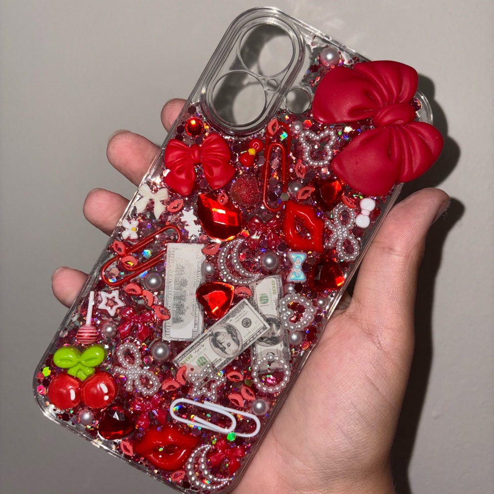 Decorative Red Phone Case with Embellishments - Picture 2 of 3